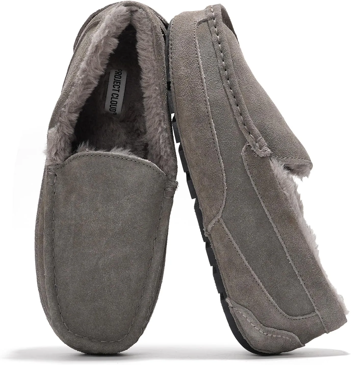 Project Cloud Genuine Suede Mens Slippers - Memory Foam Insole Moccassins Loafers for Men Shoes Indoor and Outdoor Use - Lightweight Non-Slip House Shoes (Oswin)