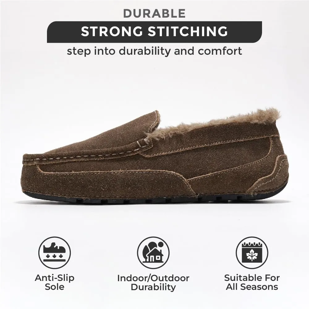 Project Cloud Genuine Suede Mens Slippers - Memory Foam Insole Moccassins Loafers for Men Shoes Indoor and Outdoor Use - Lightweight Non-Slip House Shoes (Oswin)