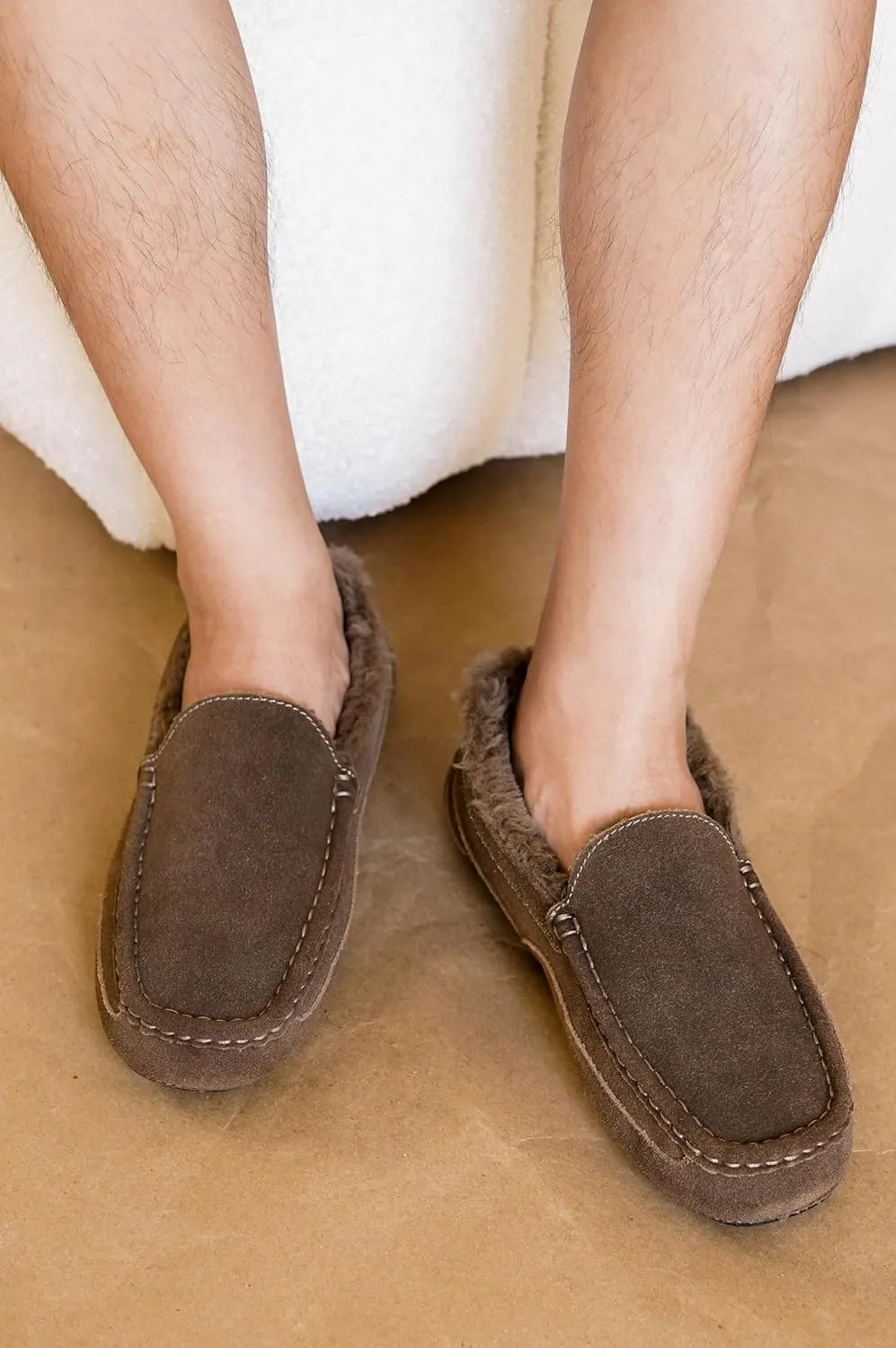 Project Cloud Genuine Suede Mens Slippers - Memory Foam Insole Moccassins Loafers for Men Shoes Indoor and Outdoor Use - Lightweight Non-Slip House Shoes (Oswin)