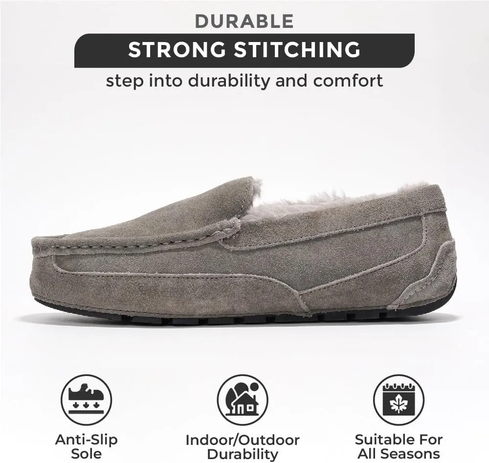 Project Cloud Genuine Suede Mens Slippers - Memory Foam Insole Moccassins Loafers for Men Shoes Indoor and Outdoor Use - Lightweight Non-Slip House Shoes (Oswin)