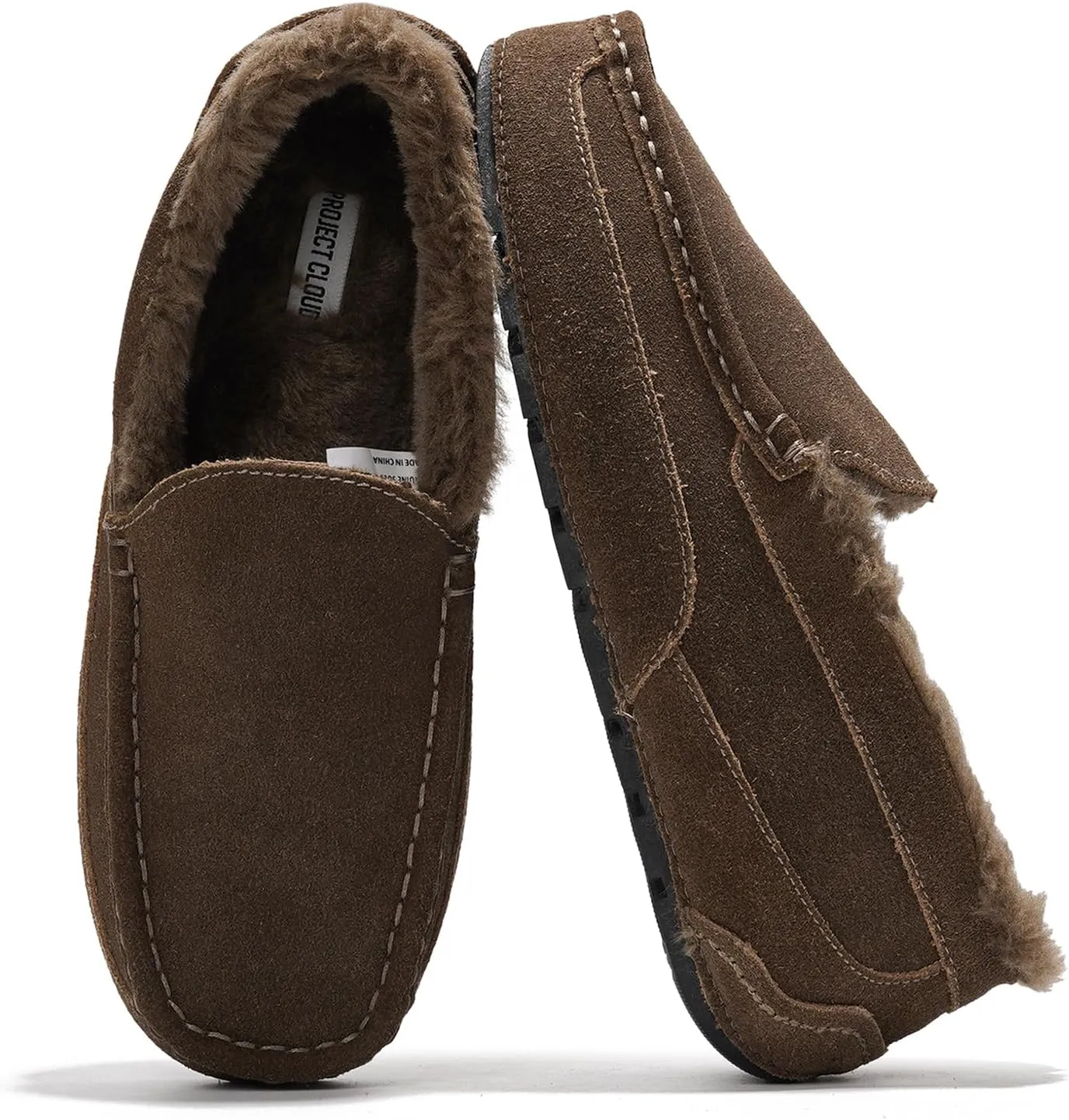 Project Cloud Genuine Suede Mens Slippers - Memory Foam Insole Moccassins Loafers for Men Shoes Indoor and Outdoor Use - Lightweight Non-Slip House Shoes (Oswin)