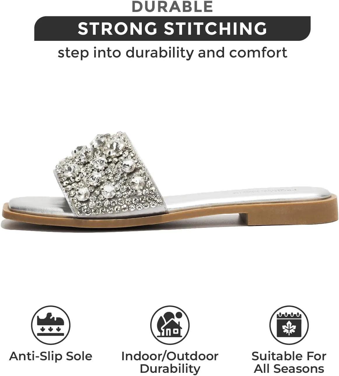 Project Cloud Womens Sandals - Rhinestone Summer Sandals for Women 2025 with Memory Foam Flats - Non-Slip Women's Slides for Women Footwear (Rosemary)