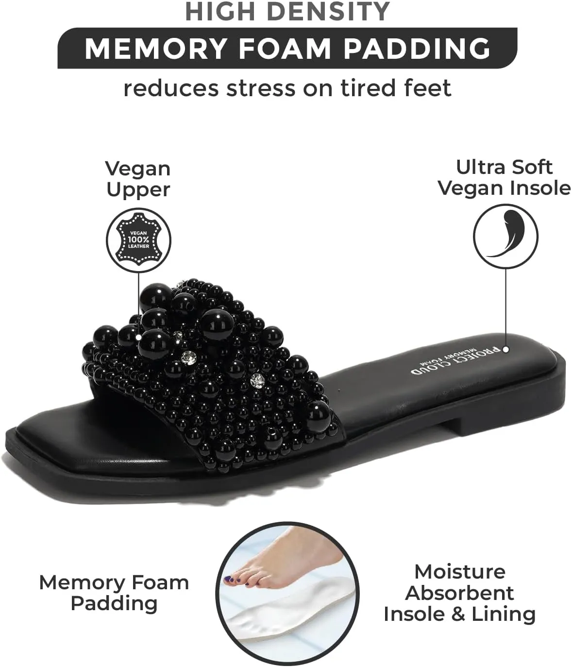 Project Cloud Womens Sandals - Rhinestone Summer Sandals for Women 2025 with Memory Foam Flats - Non-Slip Women's Slides for Women Footwear (Rosemary)