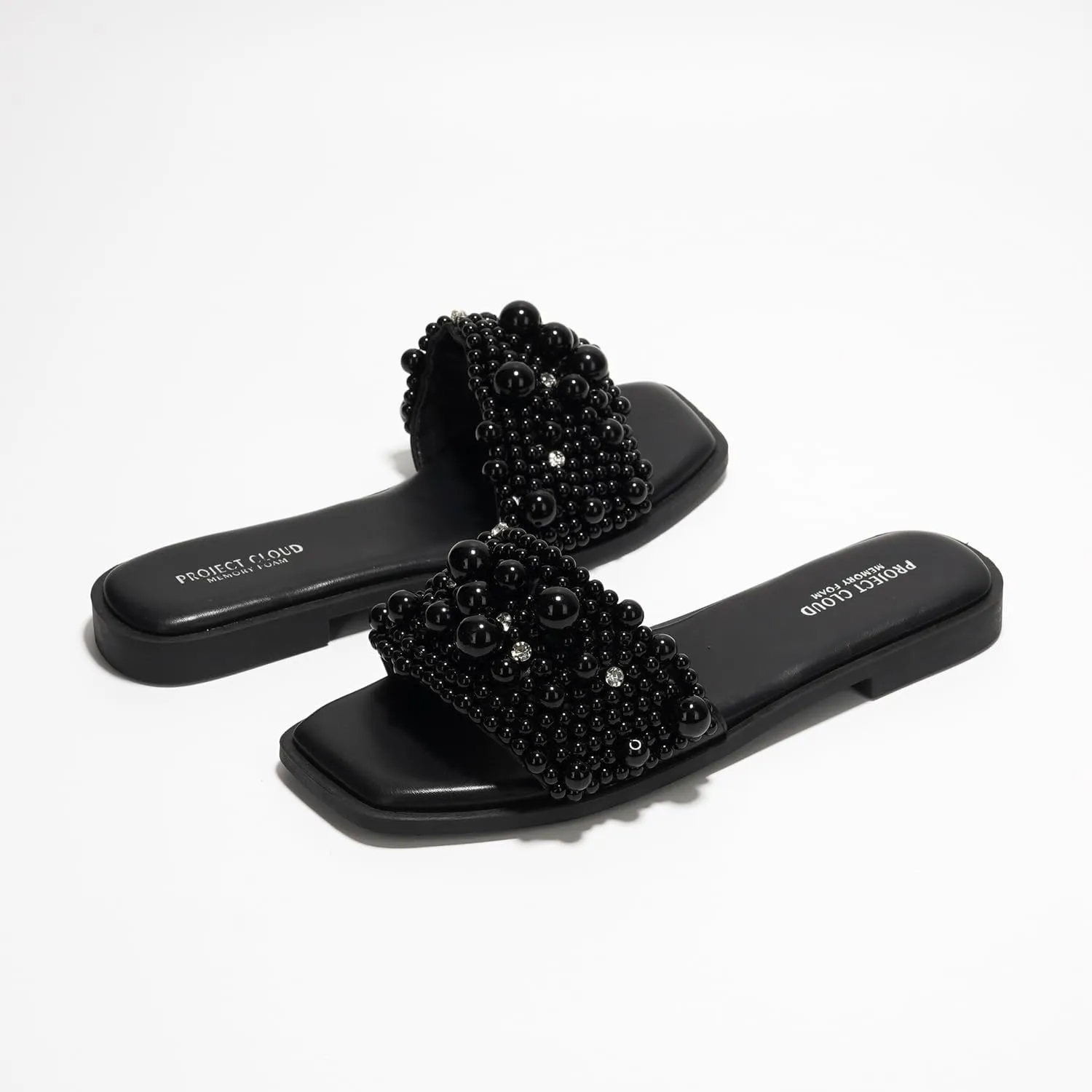 Project Cloud Womens Sandals - Rhinestone Summer Sandals for Women 2025 with Memory Foam Flats - Non-Slip Women's Slides for Women Footwear (Rosemary)