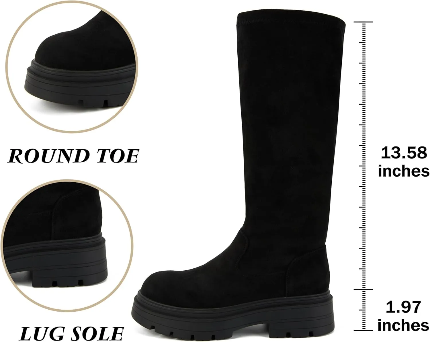 Putu Platform Knee High Boots for Women Faux Suede Tall Boots Lug Sole Knee Boots
