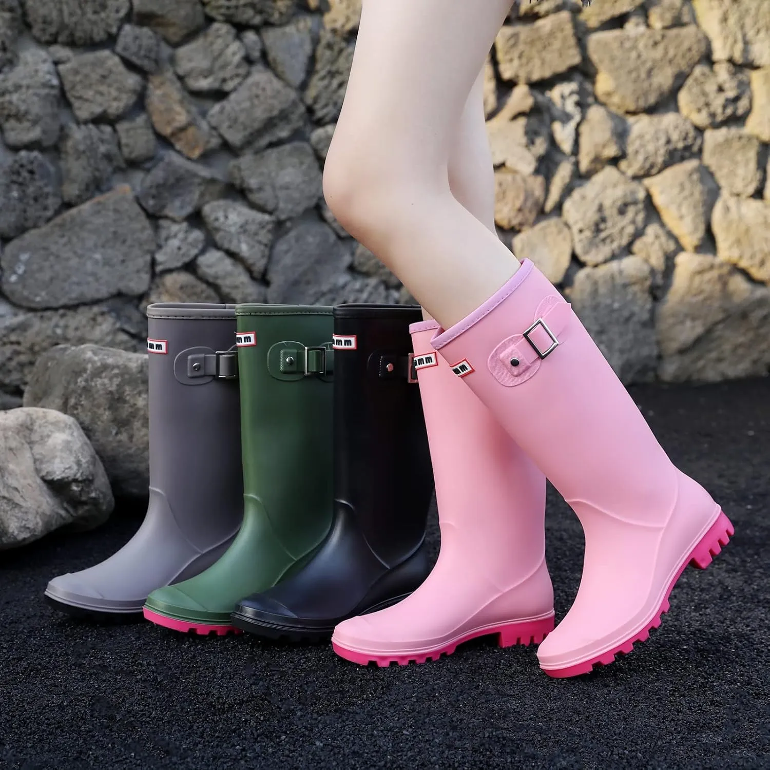 Rain Boots for Women, Waterproof Anti-Slip Knee High Rubber boots, Fashion Comfy Tall Water Boots Lightweightr Garden Booties for Outdoor