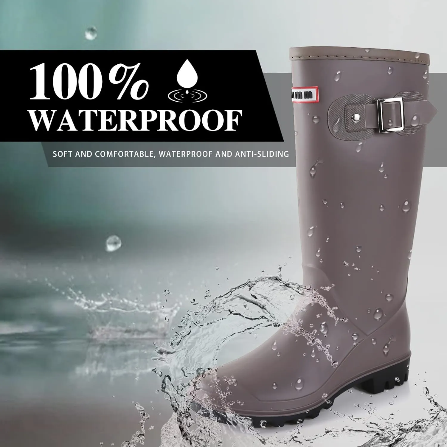 Rain Boots for Women, Waterproof Anti-Slip Knee High Rubber boots, Fashion Comfy Tall Water Boots Lightweightr Garden Booties for Outdoor