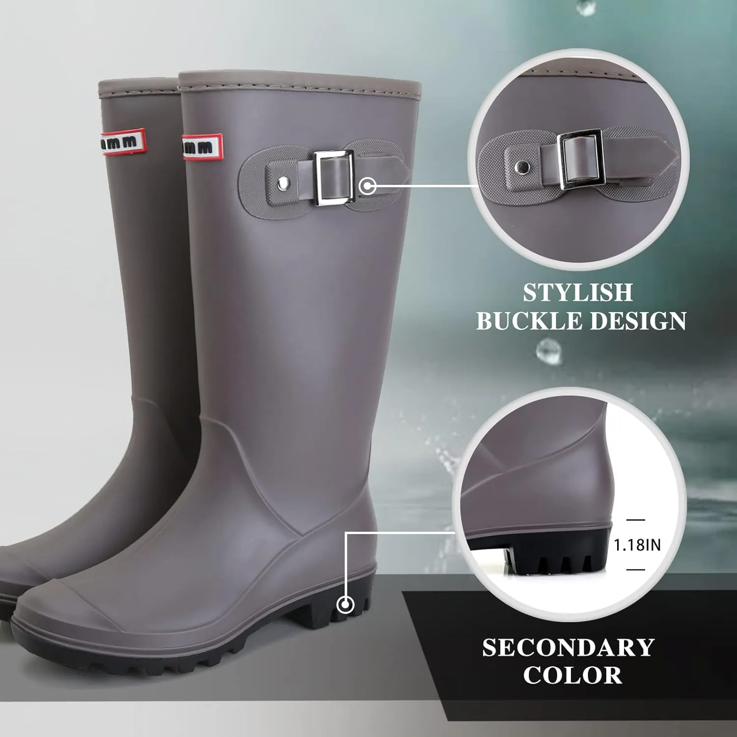 Rain Boots for Women, Waterproof Anti-Slip Knee High Rubber boots, Fashion Comfy Tall Water Boots Lightweightr Garden Booties for Outdoor