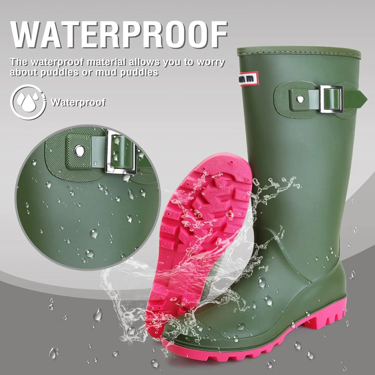 Rain Boots for Women, Waterproof Knee-high Rubber Boots, Comfortable Lightweight Garden Boots Keep Warm Work Tall Fishing Boots for Outdoor