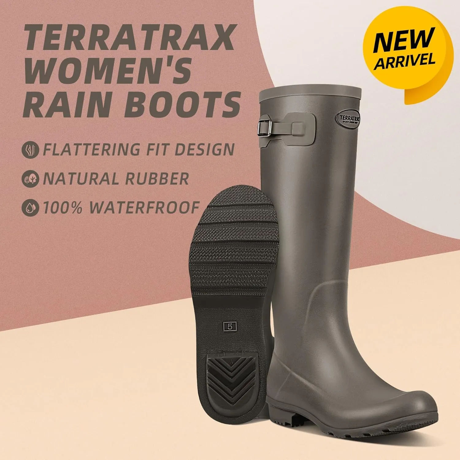 Rain Boots for Women Waterproof Rubber Boots Tall Knee High RainBoots Garden Boots Anti-Slip Wellington Rain Shoes