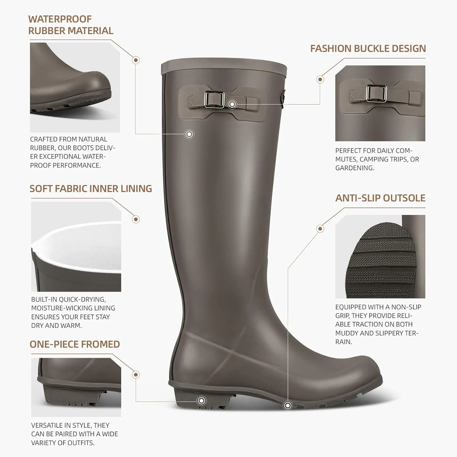 Rain Boots for Women Waterproof Rubber Boots Tall Knee High RainBoots Garden Boots Anti-Slip Wellington Rain Shoes
