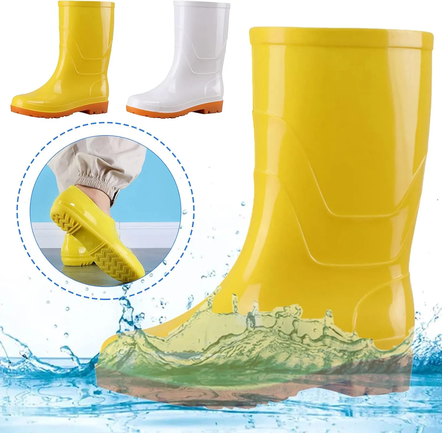 Rain Boots Women Mid-Calf Rain Shoes Wide Calf Waterproof Rubber Boots Short Garden Shose Comfortable Slip On Shoes
