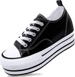 REFRASE LIFE Womens Platform Wedge Sneakers 3 Inches Height Boost Hidden Heel Shoes, Casual Height Increase Walking Fashion Shoes for Women and Girls