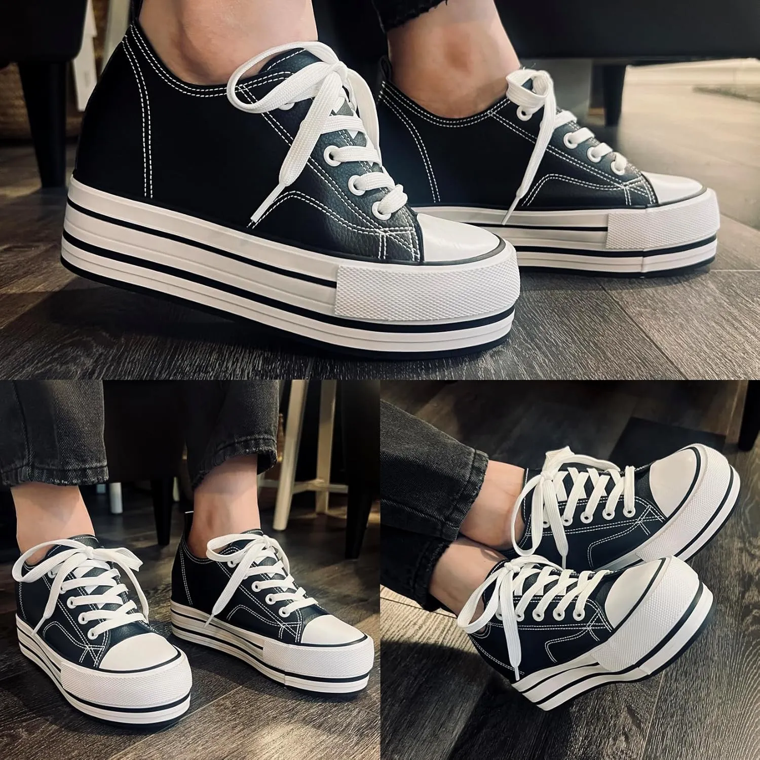 REFRASE LIFE Womens Platform Wedge Sneakers 3 Inches Height Boost Hidden Heel Shoes, Casual Height Increase Walking Fashion Shoes for Women and Girls