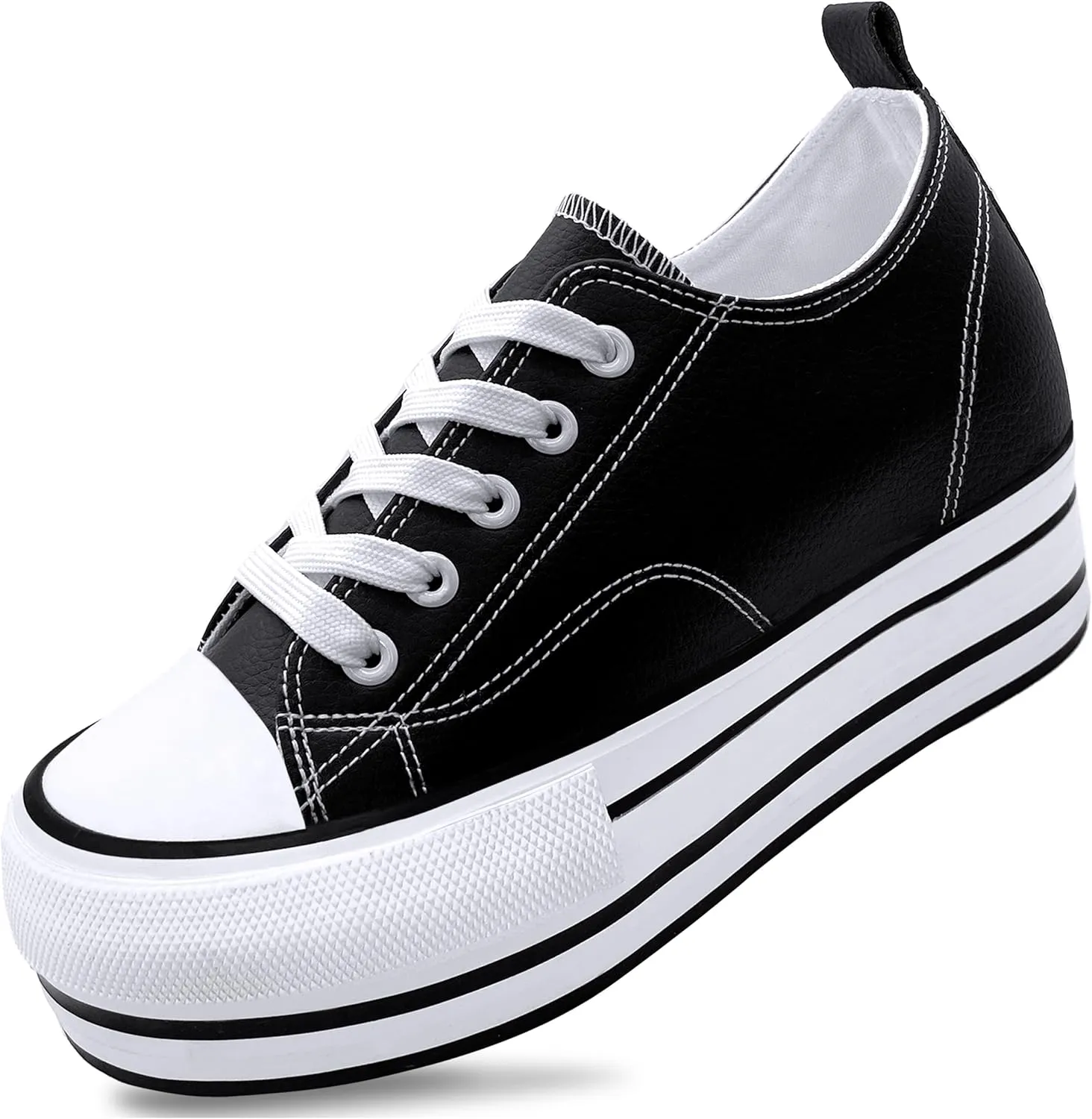 REFRASE LIFE Womens Platform Wedge Sneakers 3 Inches Height Boost Hidden Heel Shoes, Casual Height Increase Walking Fashion Shoes for Women and Girls