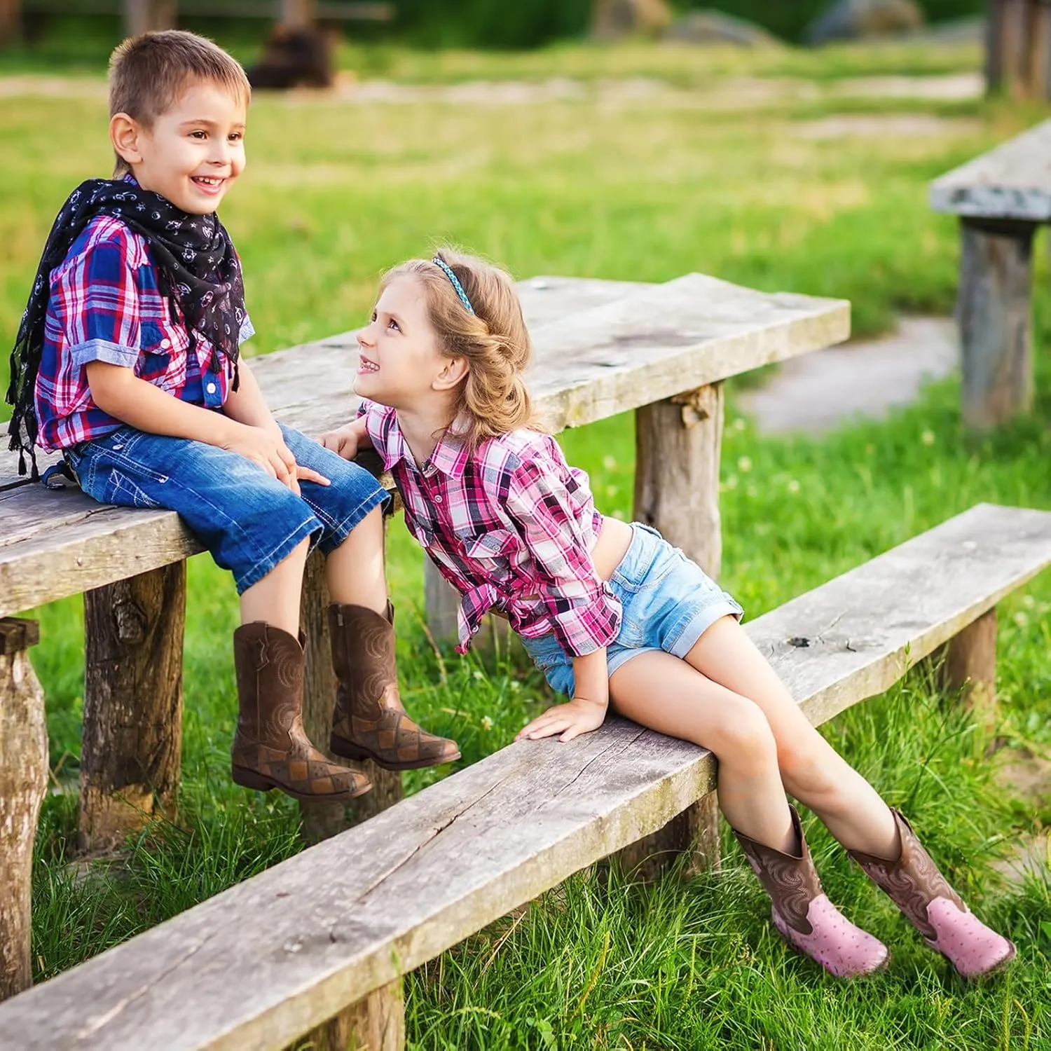 Rollda Kids Cowboy Boots Girls Cowgirl Boots Square Toe Boys Western Boots for Toddler/Little Kid/Big Kid