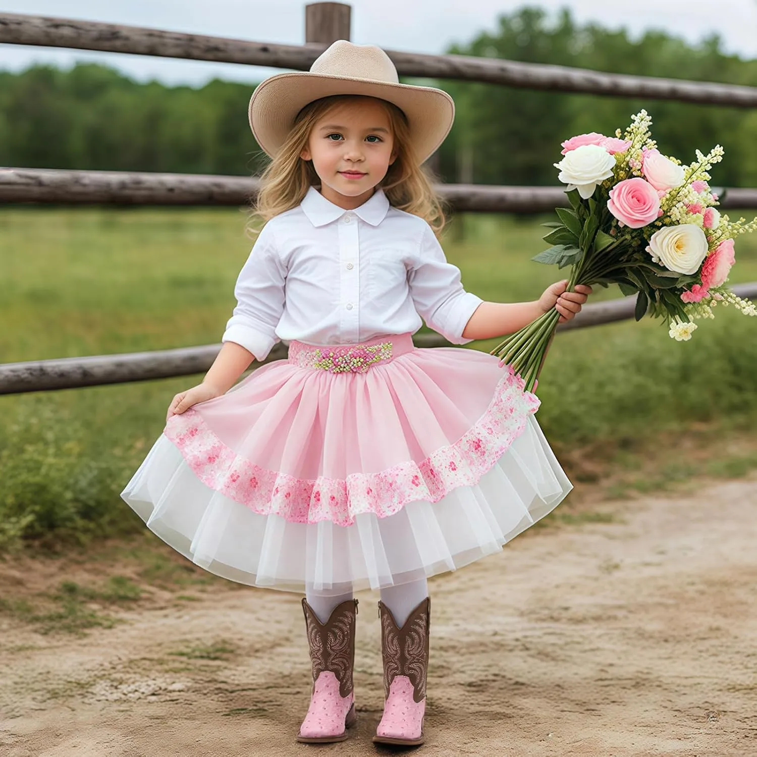 Rollda Kids Cowboy Boots Girls Cowgirl Boots Square Toe Boys Western Boots for Toddler/Little Kid/Big Kid
