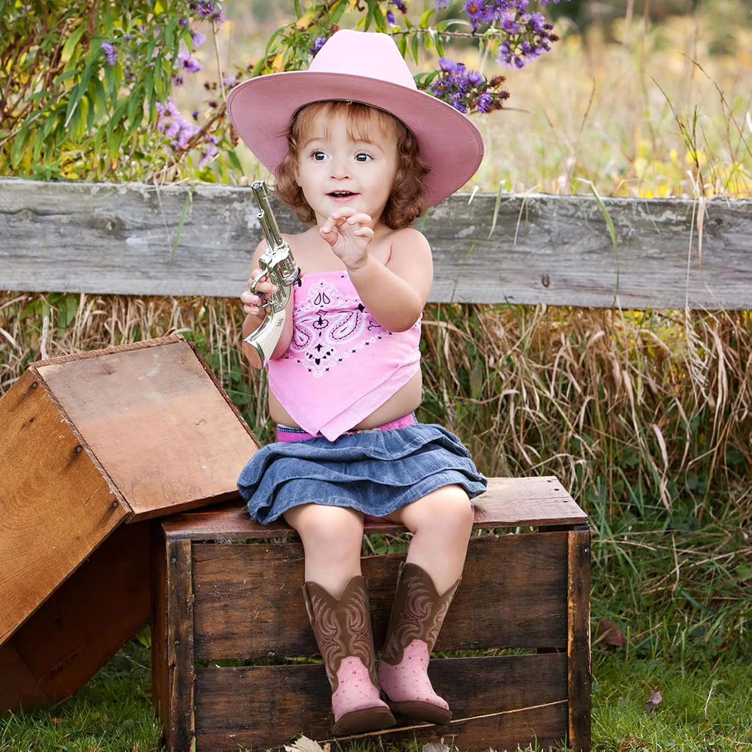 Rollda Kids Cowboy Boots Girls Cowgirl Boots Square Toe Boys Western Boots for Toddler/Little Kid/Big Kid