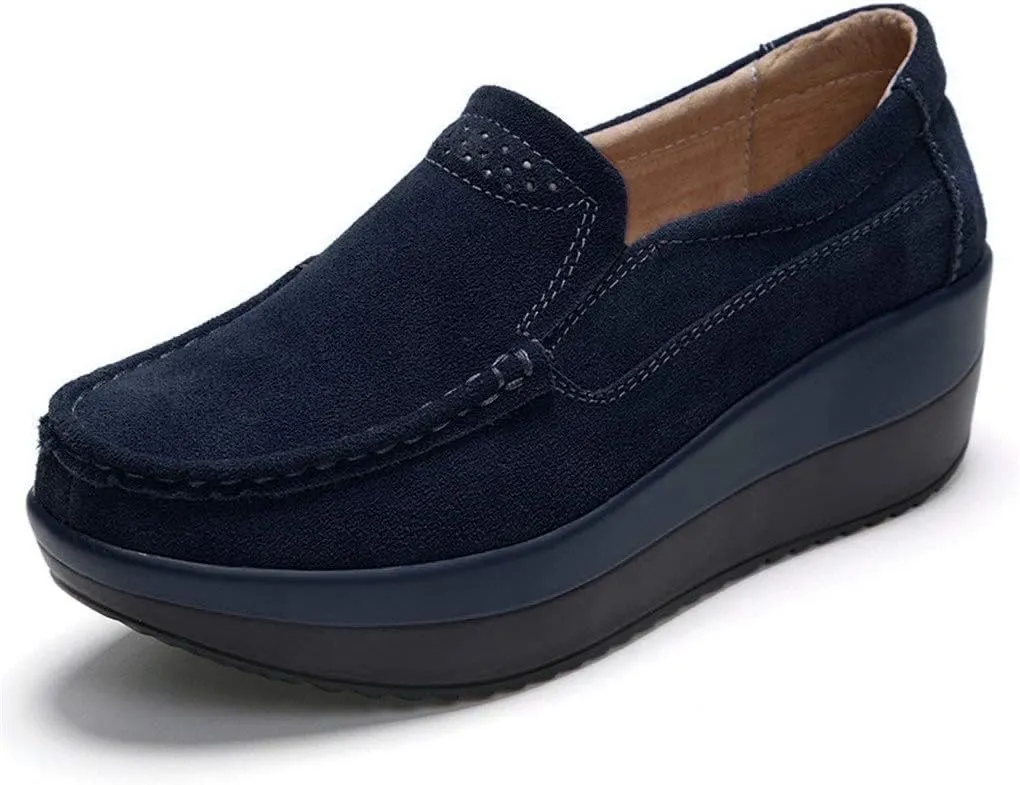 Ruiatoo Platform Shoes for Women Comfort Slip on Suede Moccasins Low Top Casual Wedge Loafers