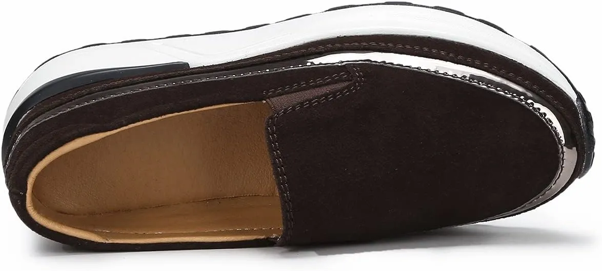 Ruiatoo Platform Shoes for Women Comfort Slip on Suede Moccasins Low Top Casual Wedge Loafers