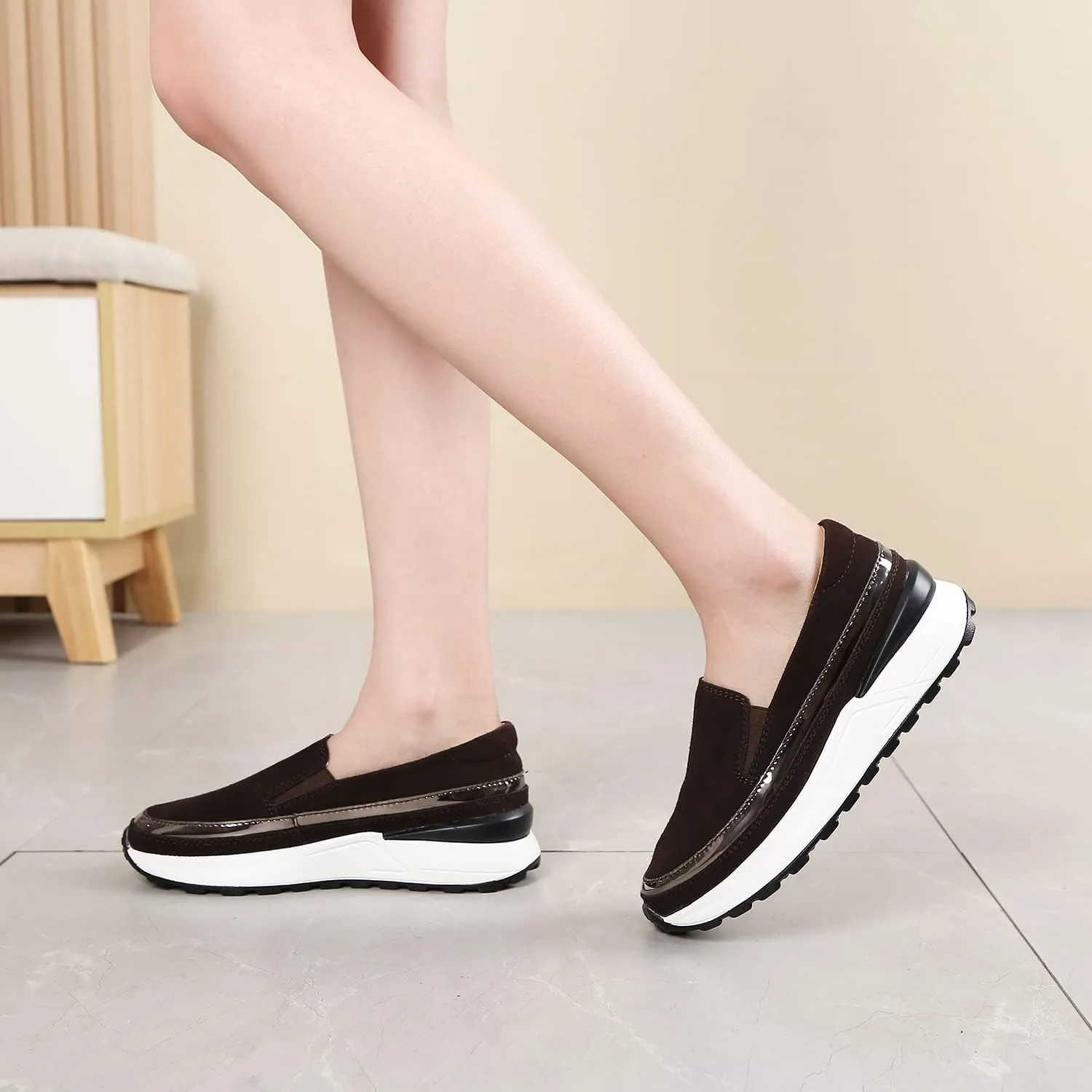 Ruiatoo Platform Shoes for Women Comfort Slip on Suede Moccasins Low Top Casual Wedge Loafers