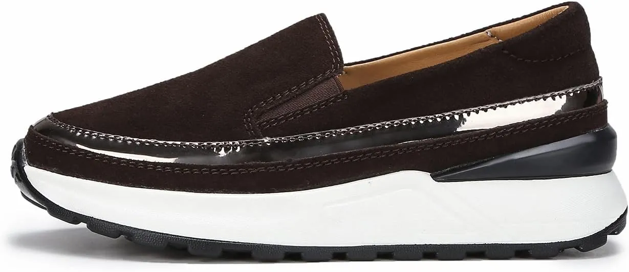 Ruiatoo Platform Shoes for Women Comfort Slip on Suede Moccasins Low Top Casual Wedge Loafers