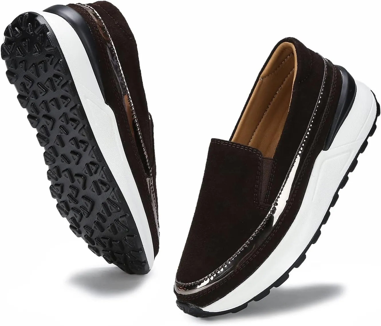 Ruiatoo Platform Shoes for Women Comfort Slip on Suede Moccasins Low Top Casual Wedge Loafers