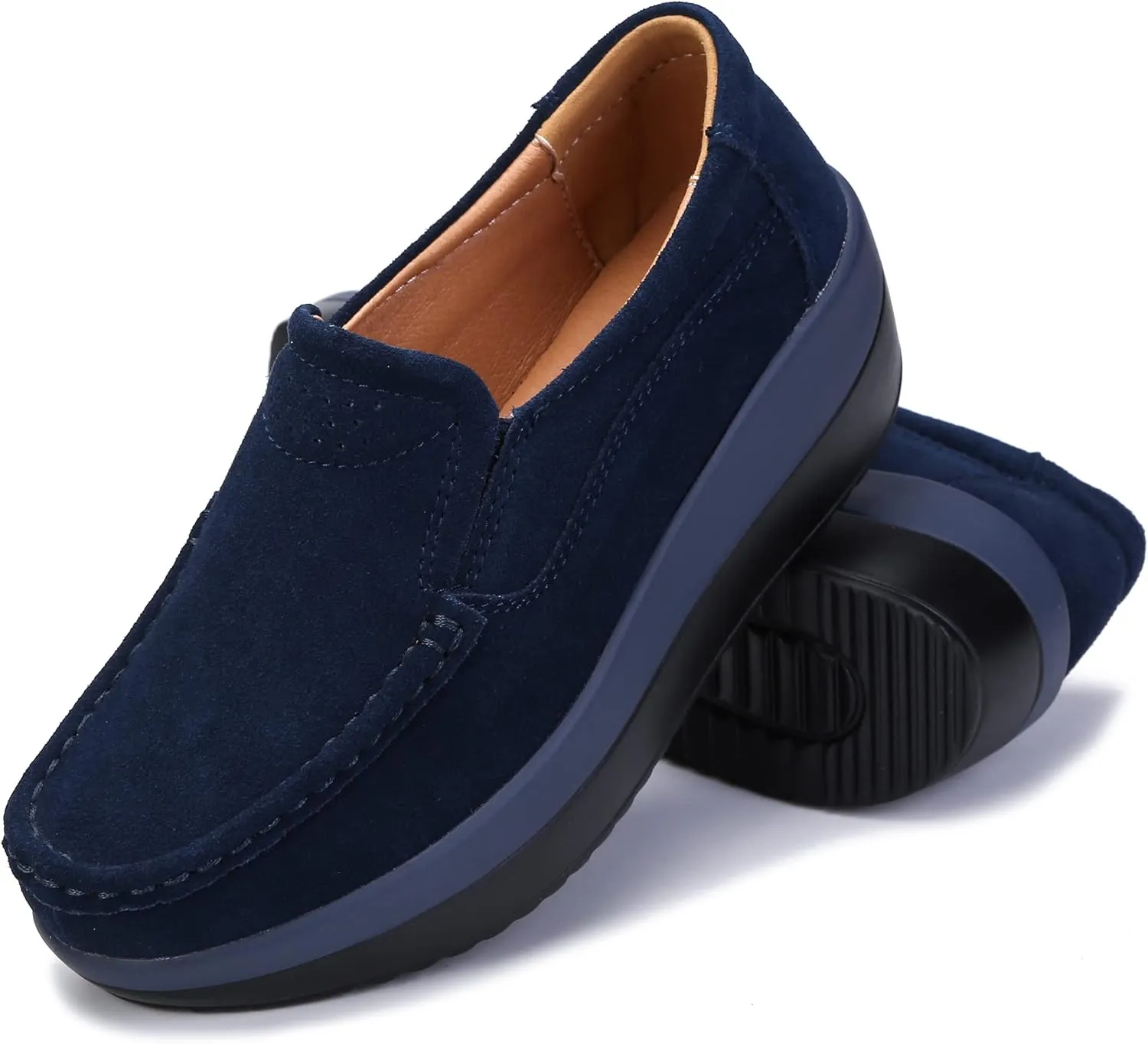 Ruiatoo Platform Shoes for Women Comfort Slip on Suede Moccasins Low Top Casual Wedge Loafers