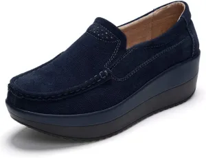 Ruiatoo Platform Shoes for Women Comfort Slip on Suede Moccasins Low Top Casual Wedge Loafers