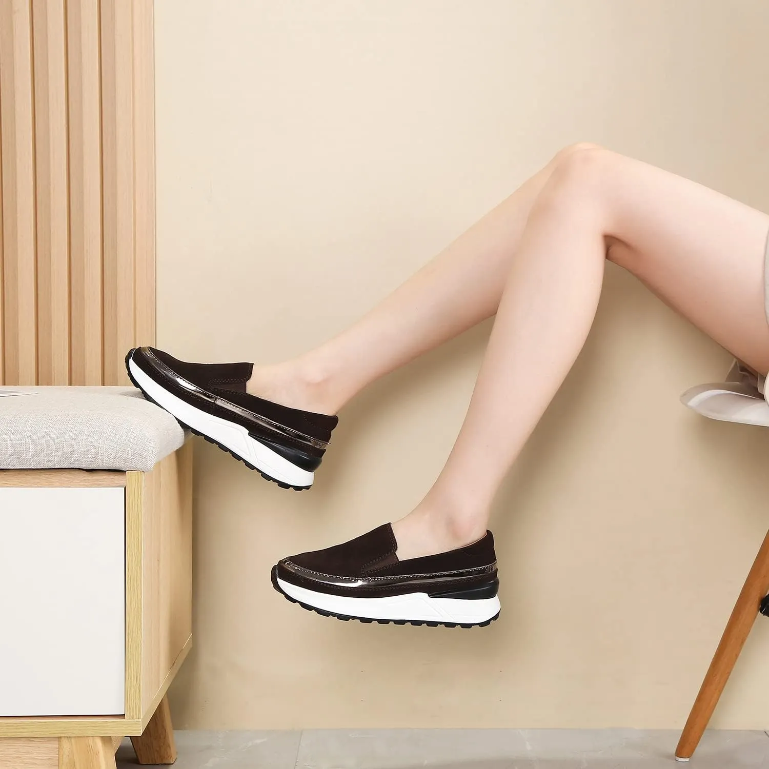 Ruiatoo Platform Shoes for Women Comfort Slip on Suede Moccasins Low Top Casual Wedge Loafers