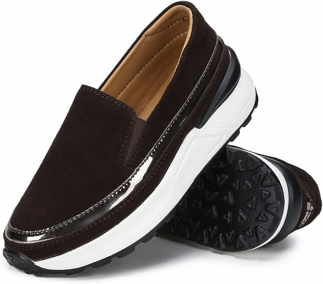 Ruiatoo Platform Shoes for Women Comfort Slip on Suede Moccasins Low Top Casual Wedge Loafers