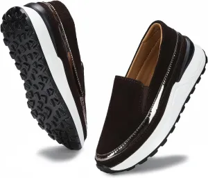 Ruiatoo Platform Shoes for Women Comfort Slip on Suede Moccasins Low Top Casual Wedge Loafers