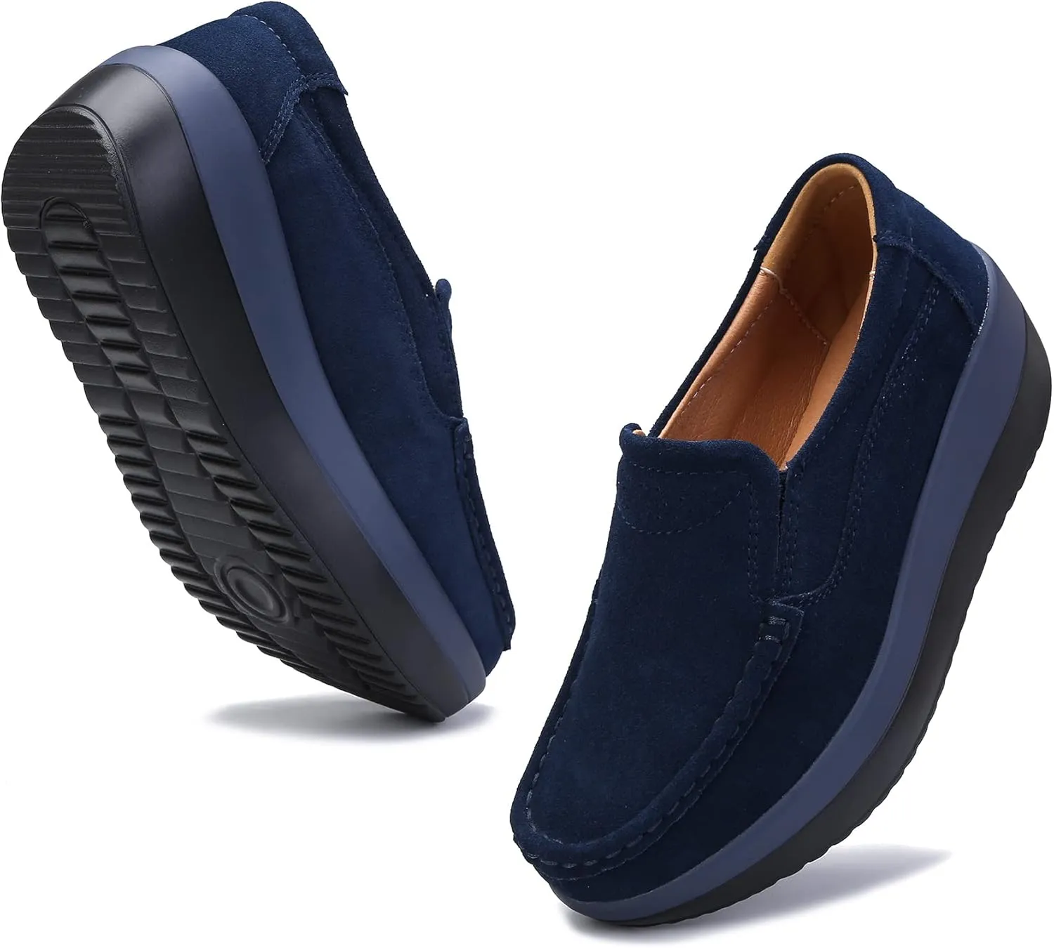 Ruiatoo Platform Shoes for Women Comfort Slip on Suede Moccasins Low Top Casual Wedge Loafers