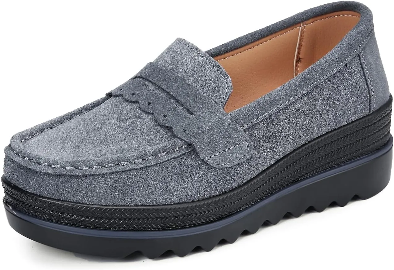 Ruitaoo Women's Slip On Platform Loafers Comfort Suede Wedge Shoes Low Top Moccasins for Casual and Daily