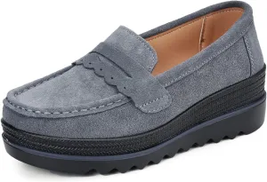 Ruitaoo Women's Slip On Platform Loafers Comfort Suede Wedge Shoes Low Top Moccasins for Casual and Daily