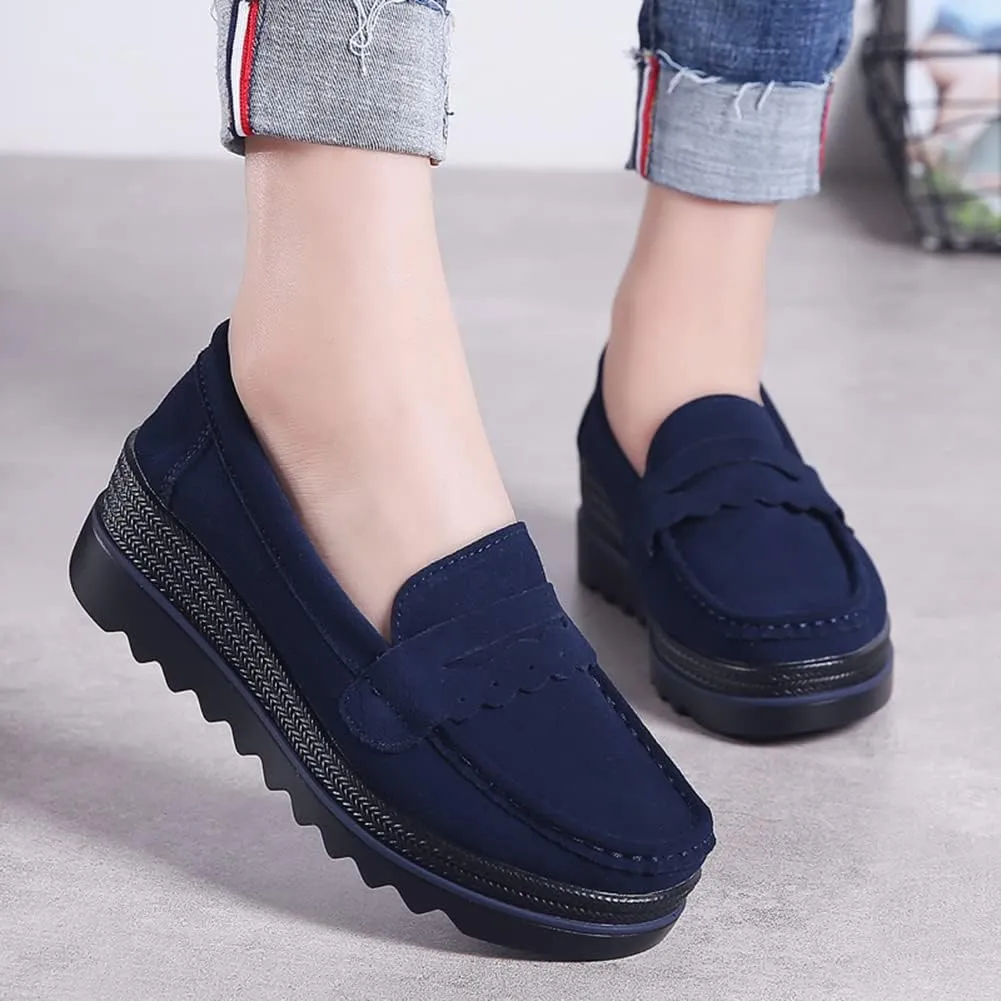 Ruitaoo Women's Slip On Platform Loafers Comfort Suede Wedge Shoes Low Top Moccasins for Casual and Daily