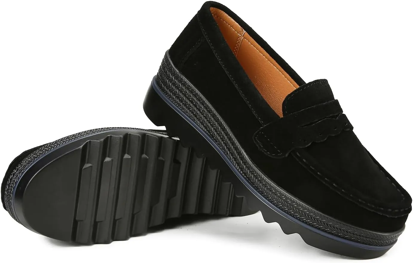 Ruitaoo Women's Slip On Platform Loafers Comfort Suede Wedge Shoes Low Top Moccasins for Casual and Daily