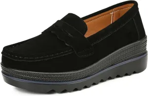 Ruitaoo Women's Slip On Platform Loafers Comfort Suede Wedge Shoes Low Top Moccasins for Casual and Daily