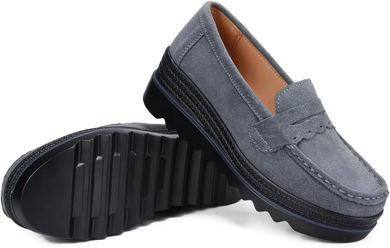 Ruitaoo Women's Slip On Platform Loafers Comfort Suede Wedge Shoes Low Top Moccasins for Casual and Daily