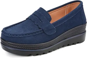 Ruitaoo Women's Slip On Platform Loafers Comfort Suede Wedge Shoes Low Top Moccasins for Casual and Daily