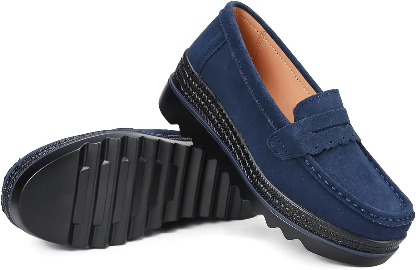 Ruitaoo Women's Slip On Platform Loafers Comfort Suede Wedge Shoes Low Top Moccasins for Casual and Daily