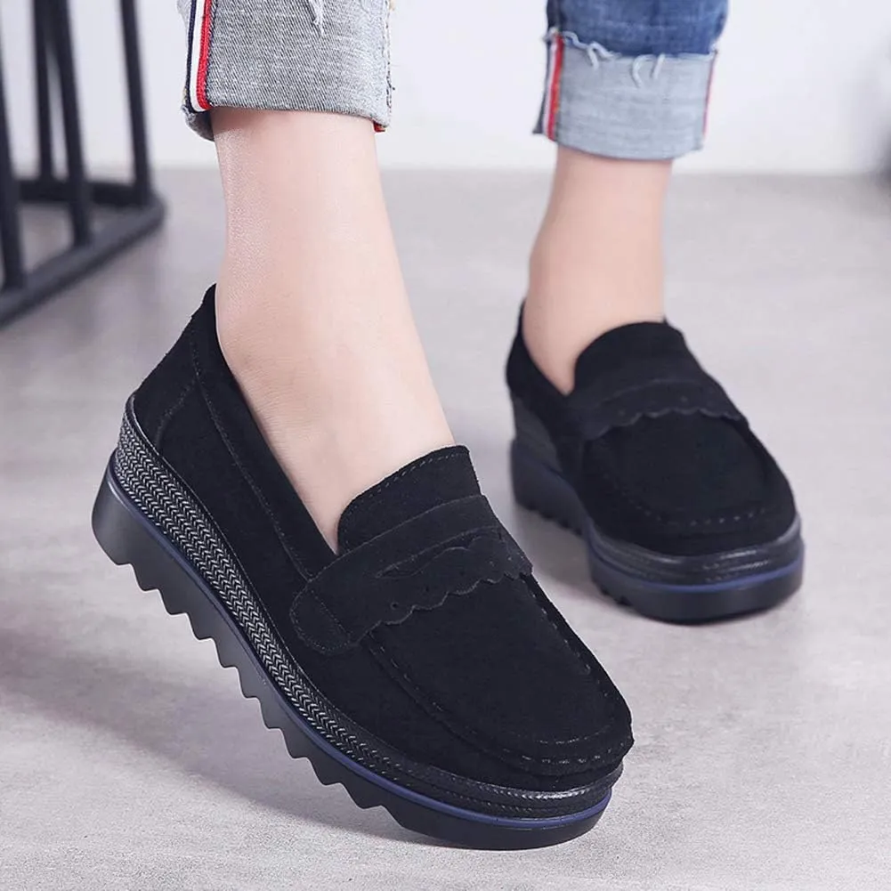 Ruitaoo Women's Slip On Platform Loafers Comfort Suede Wedge Shoes Low Top Moccasins for Casual and Daily