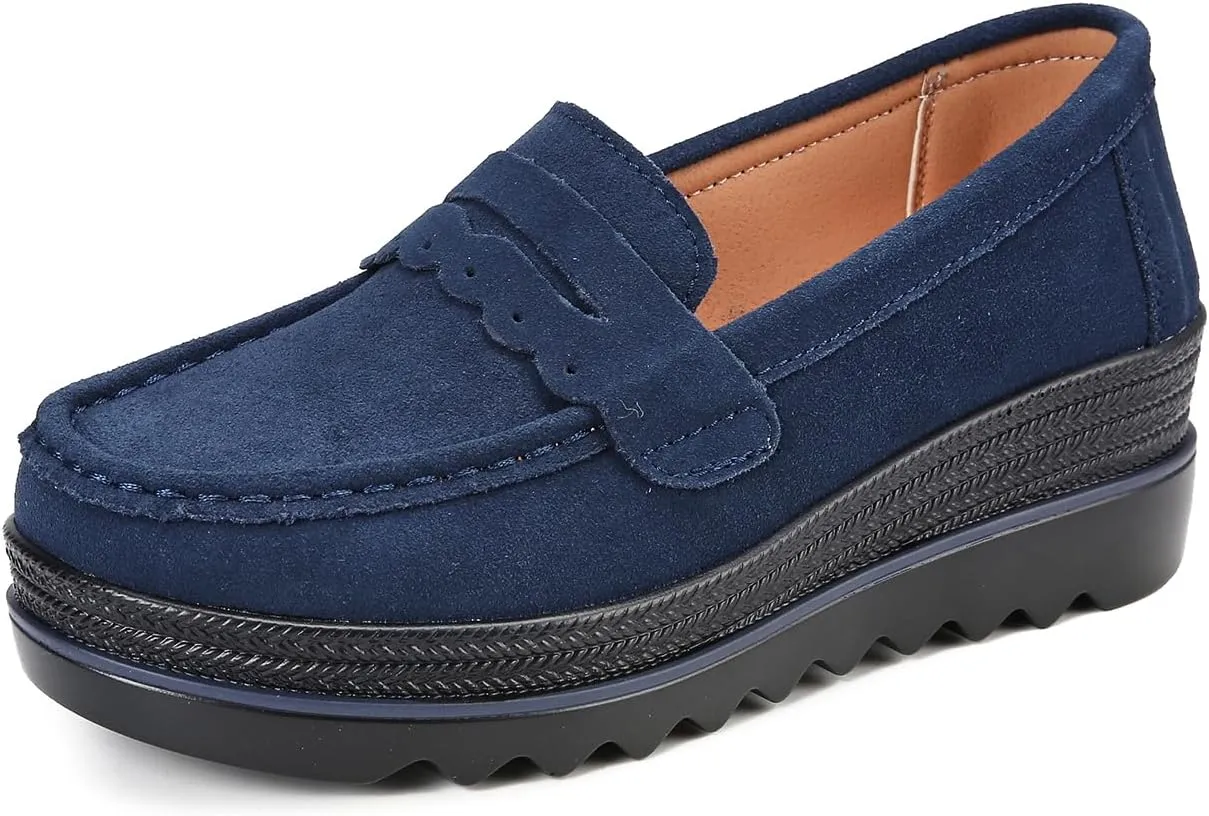 Ruitaoo Women's Slip On Platform Loafers Comfort Suede Wedge Shoes Low Top Moccasins for Casual and Daily