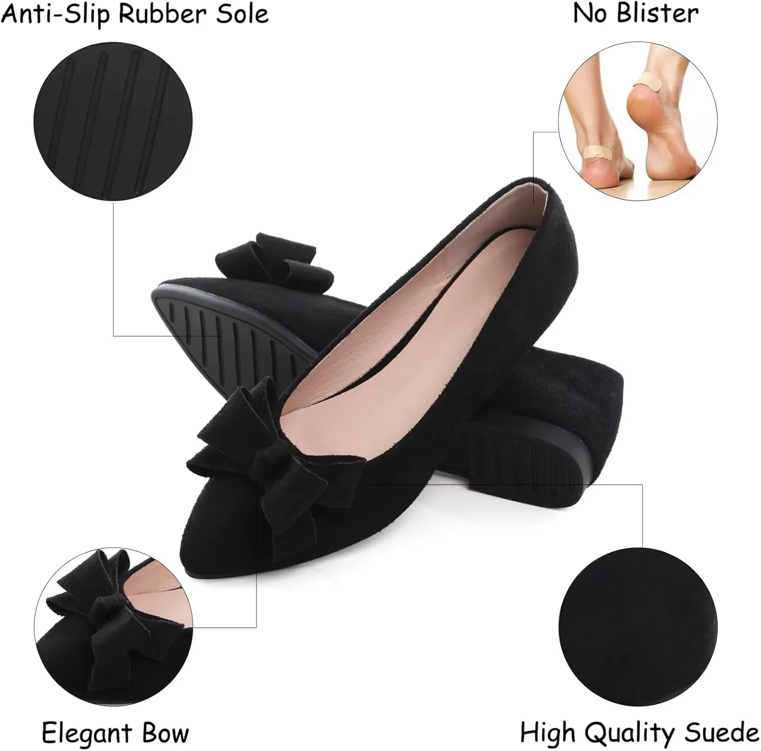 SAILING LU Womens Pointed Toe Ballet Flats Cute Bow-Knot Comfortable Loafers Formal Business Suede Slip On Dressy Walking Shoes