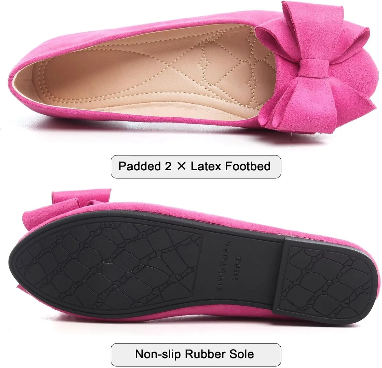 SAILING LU Womens Round Toe Ballerina Shoes Cute Bow Flats Soft Suede Comfortable Slip-ons Solid Color Office Lady Walking Shoes