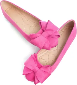 SAILING LU Womens Round Toe Ballerina Shoes Cute Bow Flats Soft Suede Comfortable Slip-ons Solid Color Office Lady Walking Shoes