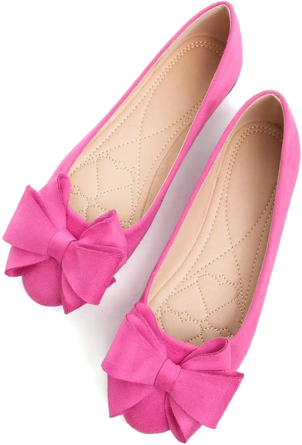 SAILING LU Womens Round Toe Ballerina Shoes Cute Bow Flats Soft Suede Comfortable Slip-ons Solid Color Office Lady Walking Shoes