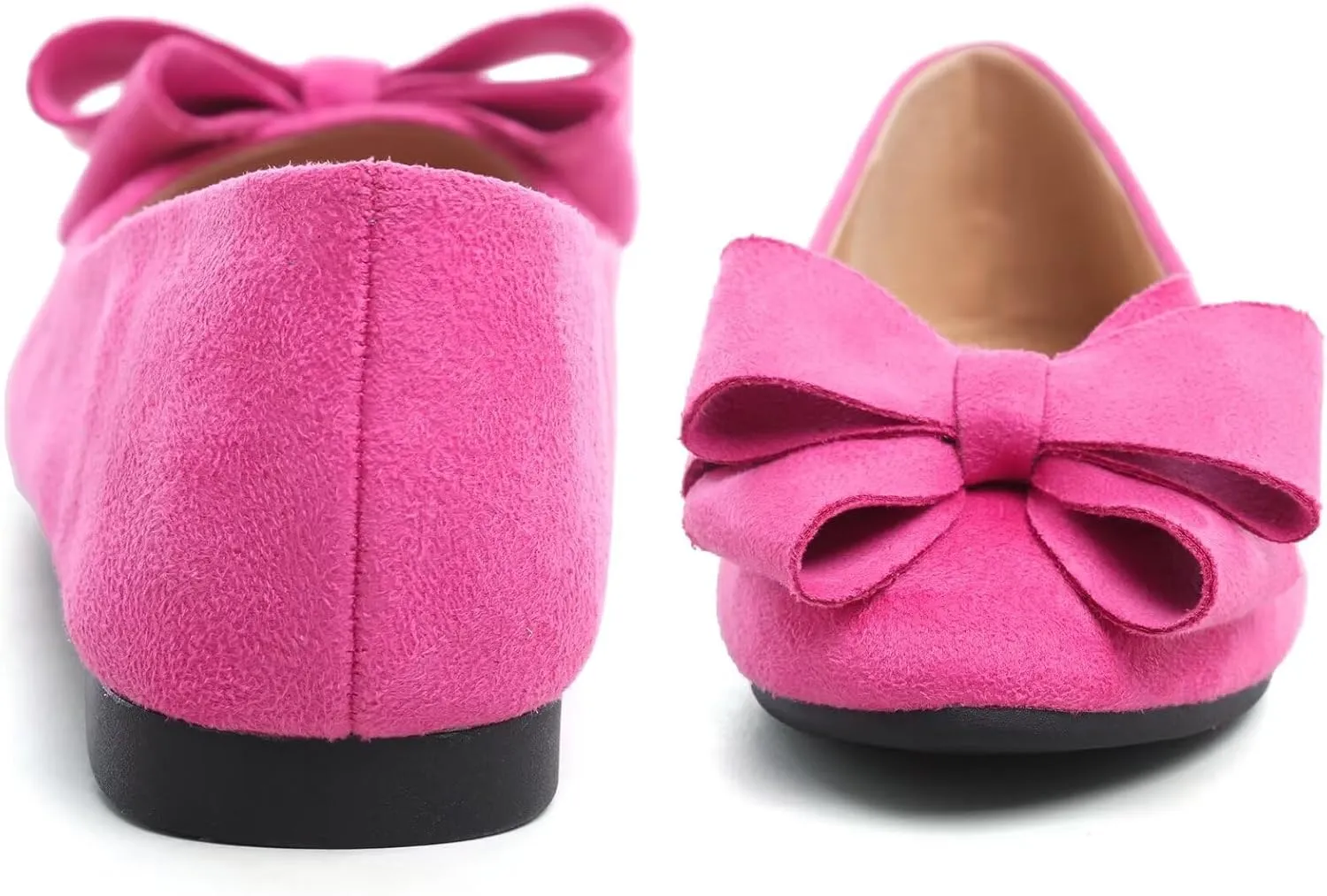 SAILING LU Womens Round Toe Ballerina Shoes Cute Bow Flats Soft Suede Comfortable Slip-ons Solid Color Office Lady Walking Shoes