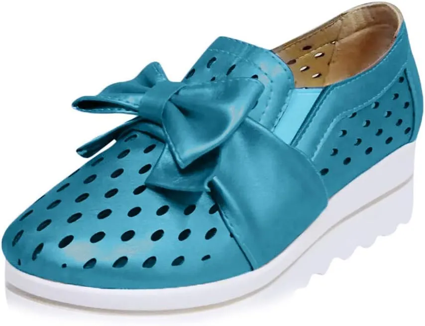 Sandals for Women Platform, Pointed Toe Breathable Wedges Loafers Bowknot Hollow Out Walking Shoes Beach Casual Sandals