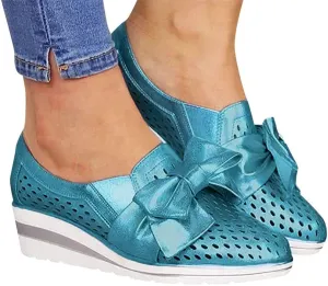 Sandals for Women Platform, Pointed Toe Breathable Wedges Loafers Bowknot Hollow Out Walking Shoes Beach Casual Sandals